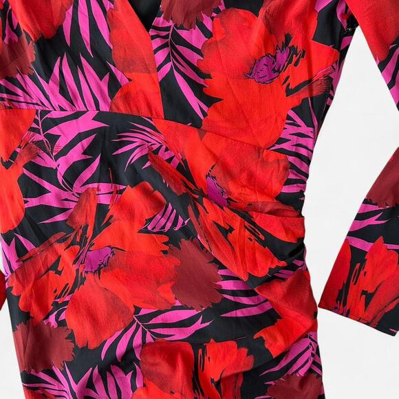 Veronica Beard Alvaro floral stretch-silk v neck midi dress in red size 6 - Picture 4 of 7